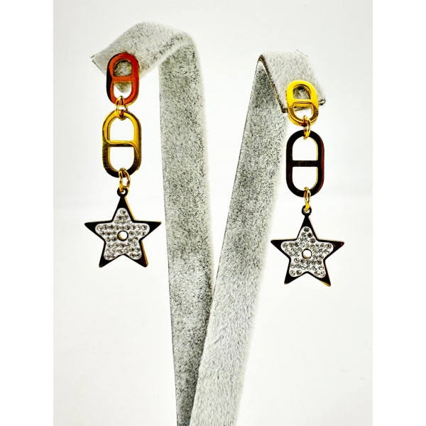 Gold Taşlı Yıldız Detaylı Küpe Gold Taşlı Yıldız Detaylı Küpe